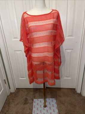 Bali ClubCoral and White Crochet Swim Coverup